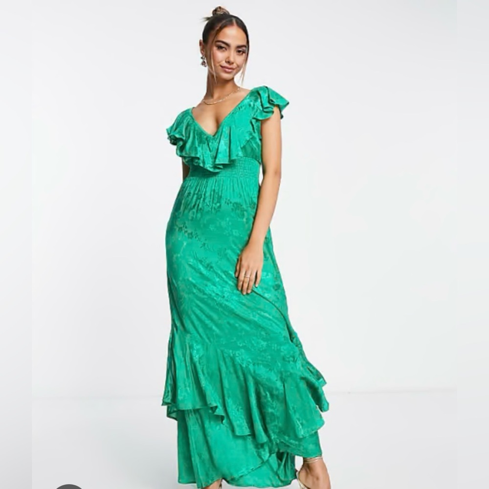 ASOS Emerald Green Maxi Dress with Ruffles